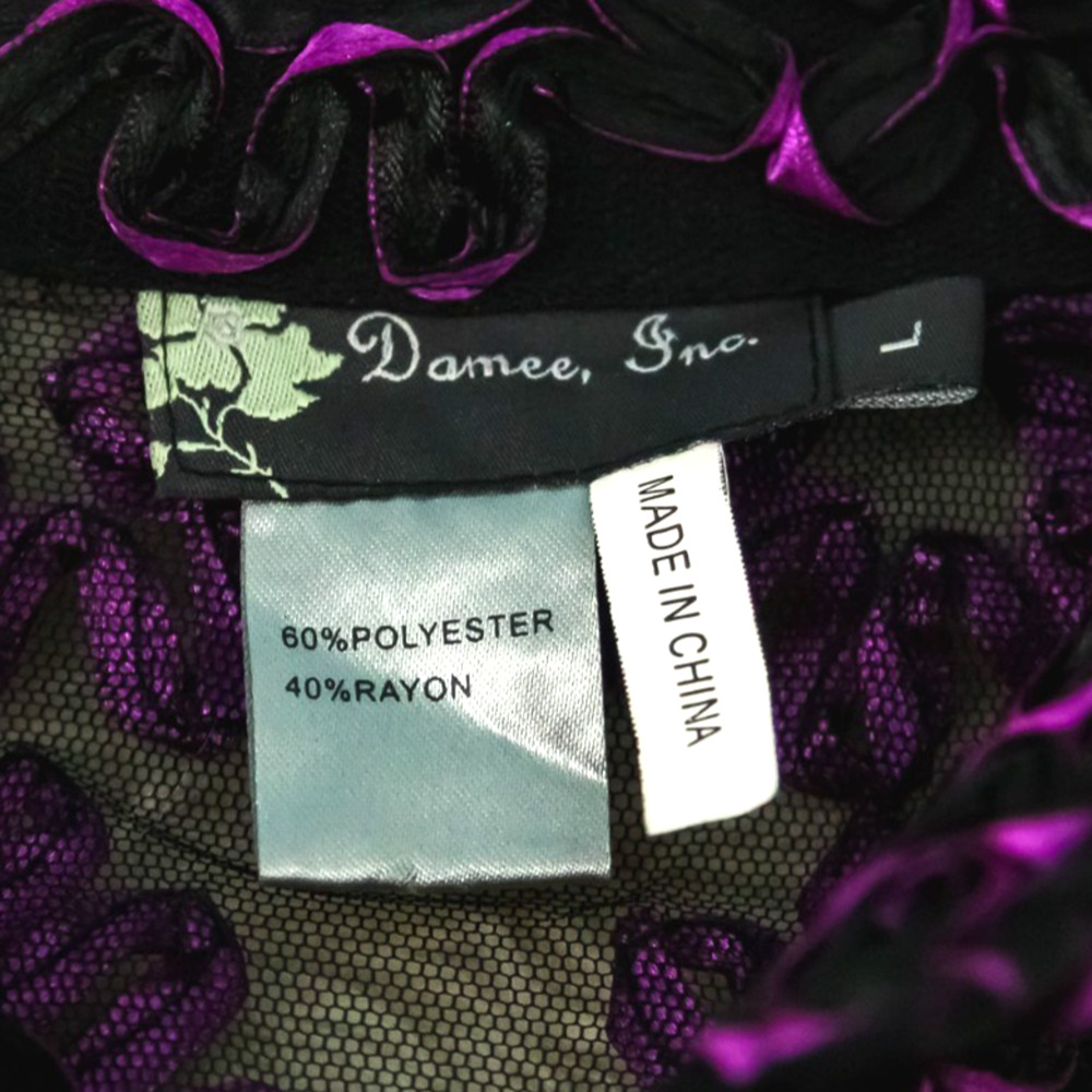 Damee Inc Size Large L Black Purple Ribbon Mesh Semi-Sheer Zip Dress Jacket - Picture 4 of 6